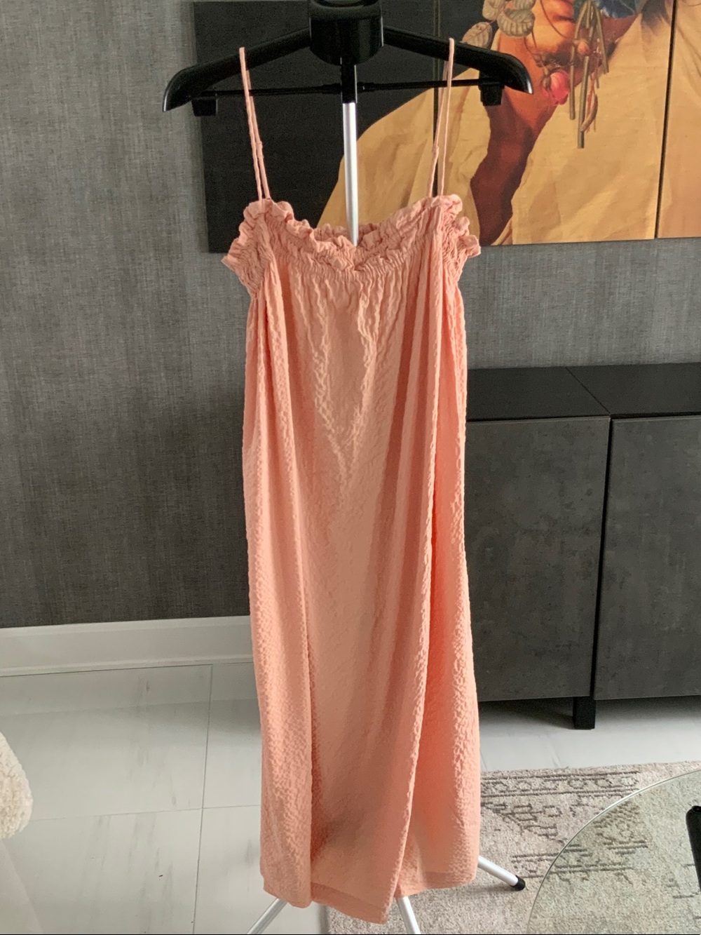 H&M Peach Ruffled Neck Slip Dress with Spaghetti Straps M